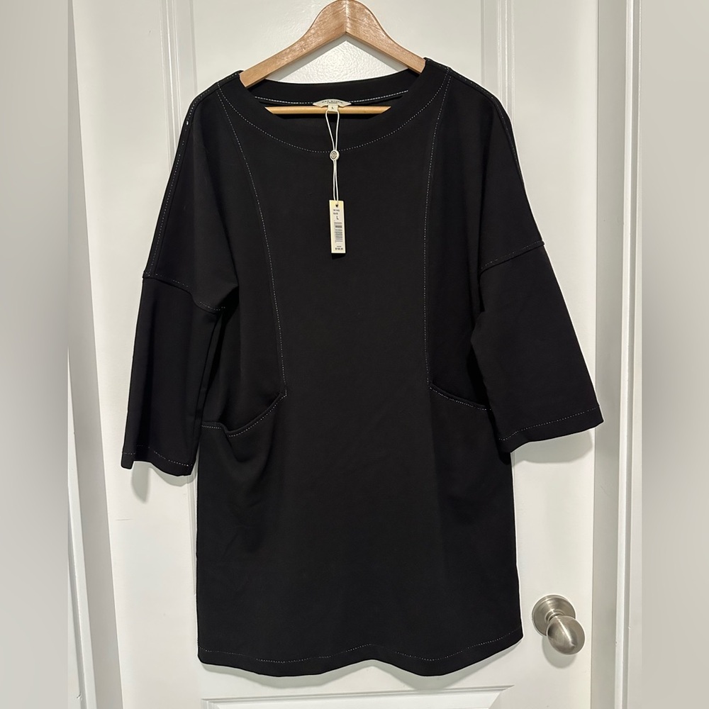 Max Studio Elegant Black Shift Dress 3/4 Length Sleeve Women’s Size Large